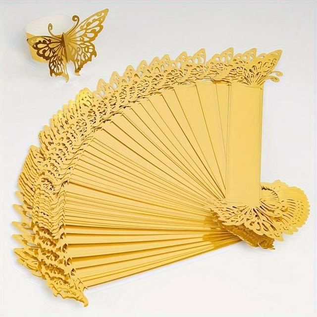 20 Stück dekorative Serviettenringe in Schmetterlingsform von SZ-Damai aus Papier in Beige und Gold, wiederverwendbare Serviettenhalter für Hochzeiten und festliche Anlässe - Bild 1