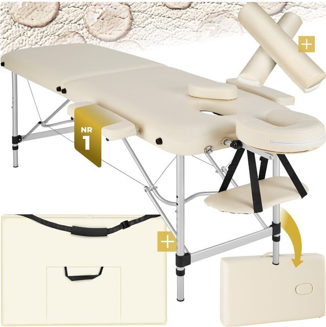 tectake 2 Zonen Massageliege-Set in Beige mit Aluminiumgestell, H x B x T: 89 x 95 x 210 cm - Bild 1