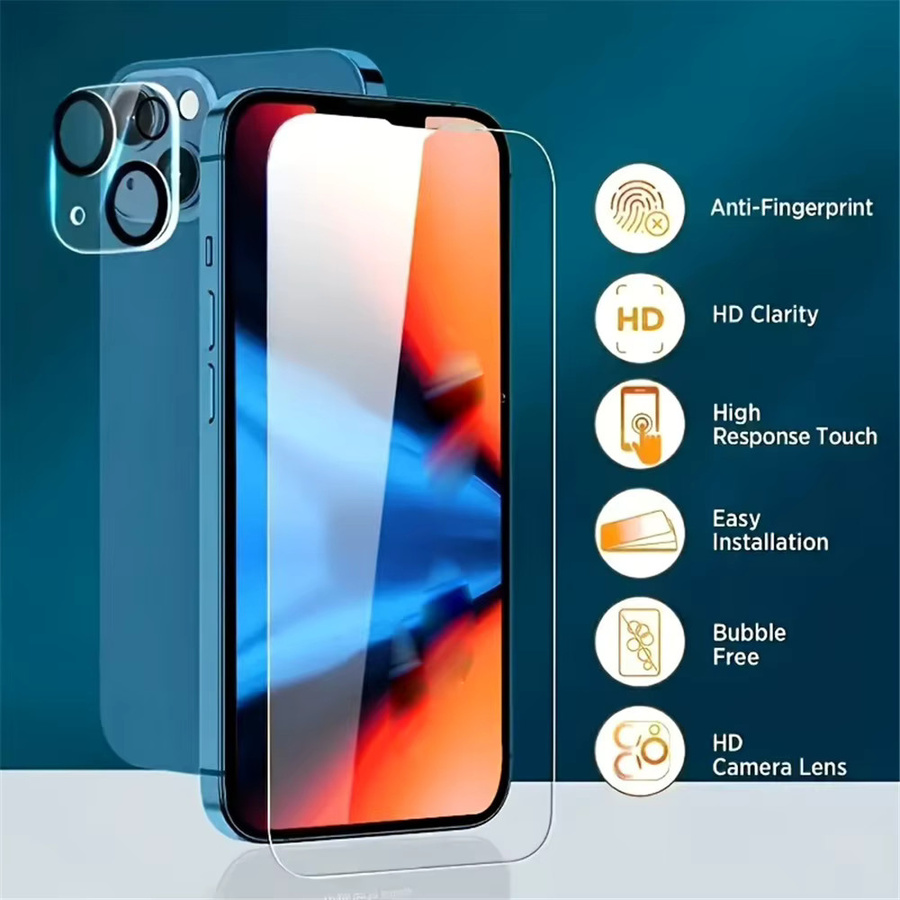 Fudusaidman 6-in-1 Displayschutz aus klarem Glas und schwarze Kreis-Objektivschutzhülle für iPhone 13 Mini 14 15 16 Plus 17 Pro Max 17 Air 16e, Transparent und Schwarz - Bild 2