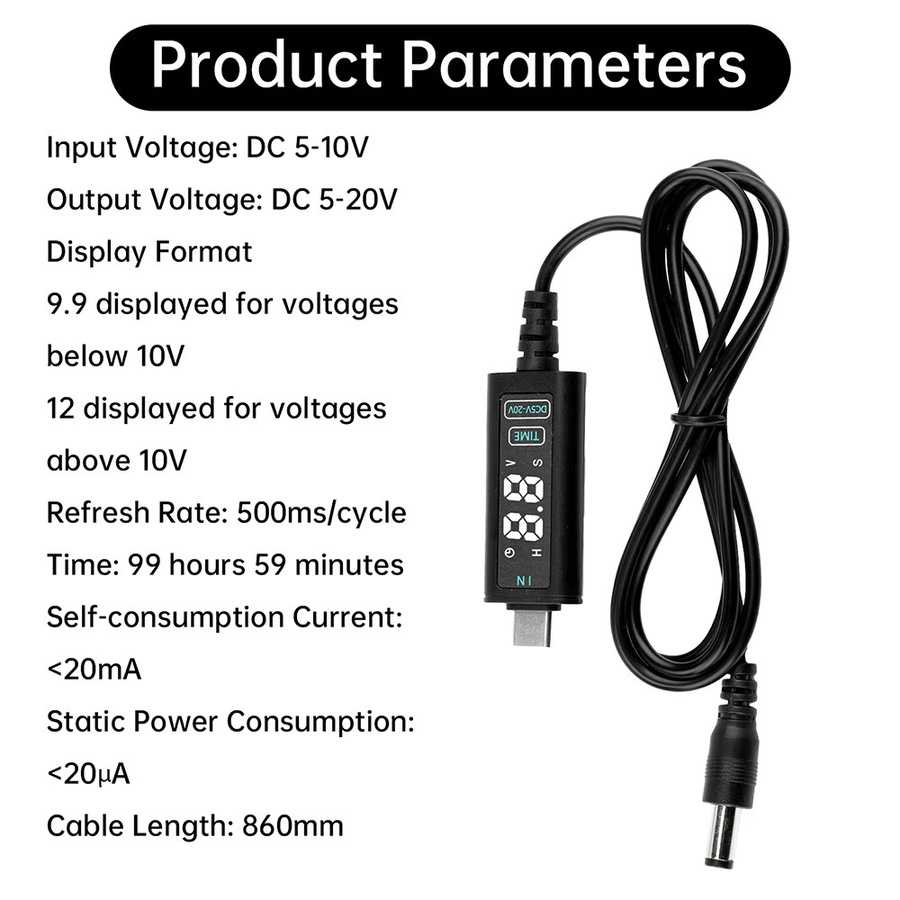 diymore USB-C auf DC Boost Step-up Konverter Kabel mit 5,5 x 2,5 mm Stecker für Netzteil und Ladegerät, Schwarz - Bild 5