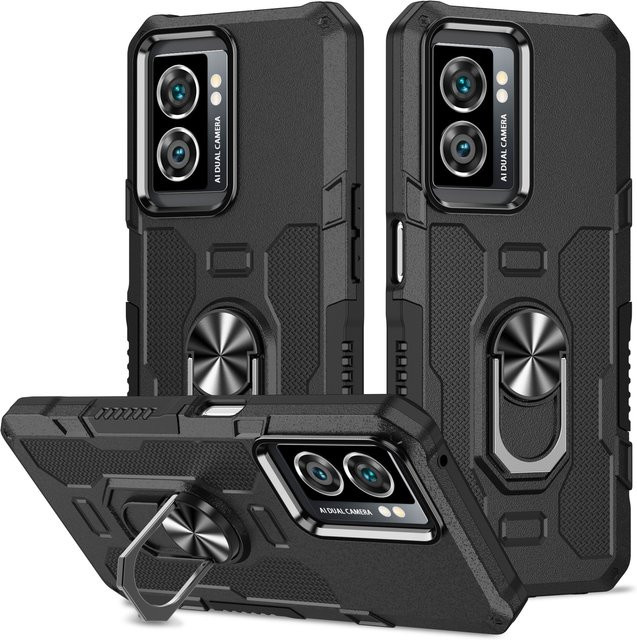 Stoßfeste Magnetische Schutzhülle für OPPO Reno 6Lite, A77S, A74, A57S, A55, A54, A53 4G/5G, F19, F9 mit Ringhalterung in Schwarz - Bild 1