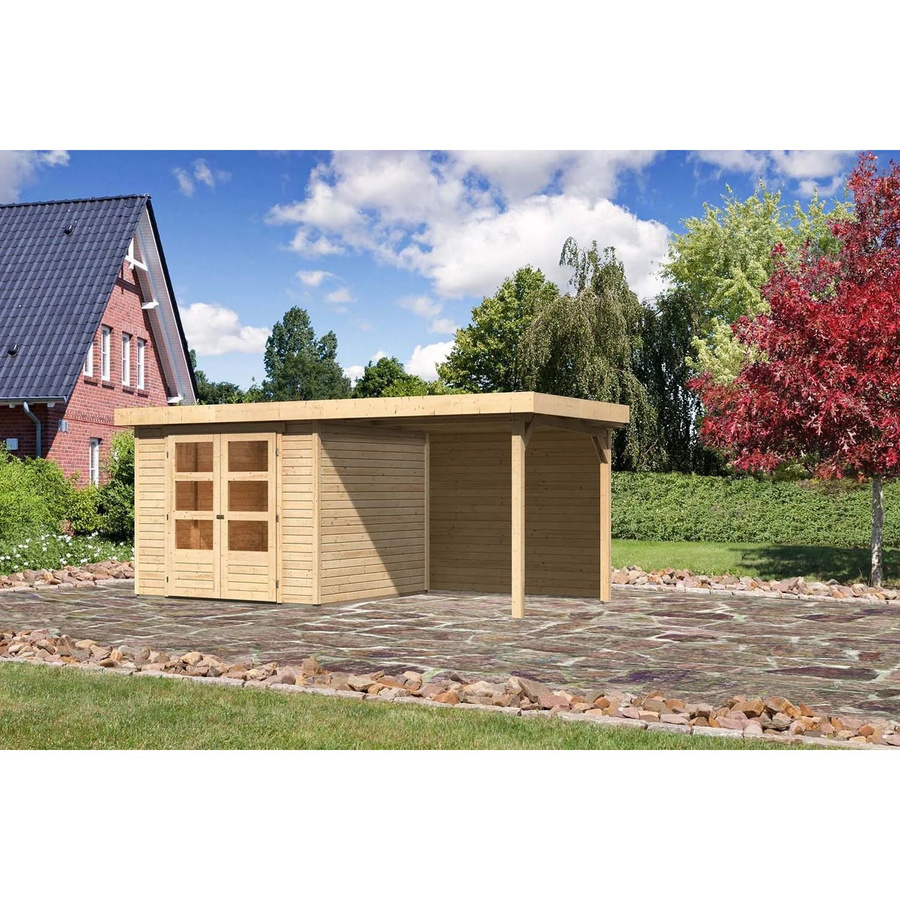 Karibu Holz-Gartenhaus Boras Natur Flachdach Unbehandelt Braun B: 242 cm, T: 238 cm, H: 211 cm - Bild 2