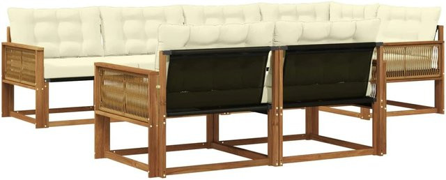 vidaXL Outdoor-Sofagarnitur L-Form aus Akazienholz mit Textilene-Bezug und Kissen in Natur und Beige - Bild 1