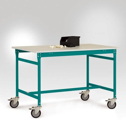 Manuflex LB4063.5021 ESD Beistelltisch BASIS mobil mit Kautschuk-Tischplatte in Wasserblau RAL 5021, B/T/H: 150 x 80 x 80 cm - Bild 1