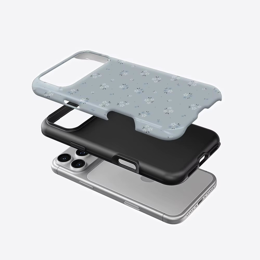 Potdemiel Robuste doppelschichtige Handyhülle mit Blumenmotiv für iPhone 17 16 15 Pro Max Plus in Hellblau mit Magnetfunktion - Bild 1