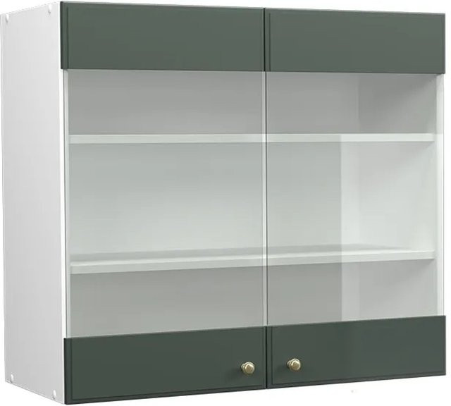 Vicco Küchenglasschrank Fame-Line Glashängeschrank Landhaus Stil in Grün-Gold-Weiß mit Soft-Close-Türen und Glasfront, B/H/T: 80 x 72 x 34,1 cm - Bild 1