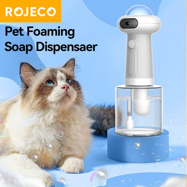 Rojeco Automatischer Haustier Seifenspender Drahtloser Elektrischer Schaumspender für Hund und Katze in Weiß - Bild 1