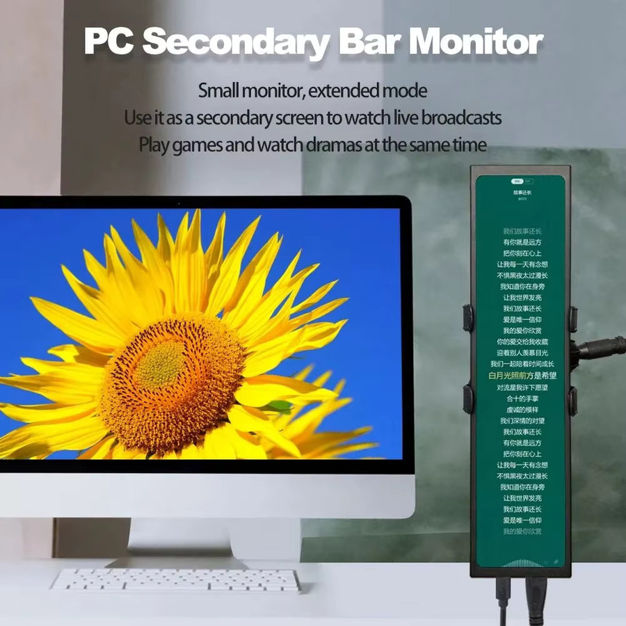 Wisecoco 11,3 Zoll Tragbarer Monitor FHD IPS Stretched Bar Display in Schwarz mit 1920 x 440 Pixeln für PC-Gehäuse und Aida64 - Bild 2