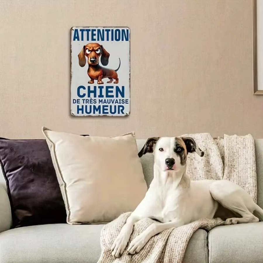 CIFBUY Vintage Dackel Chien De Tres Mauvaise Humeur Metallblechschild Rustikale Wanddekoration aus Eisen in Mehrfarbig - Bild 2