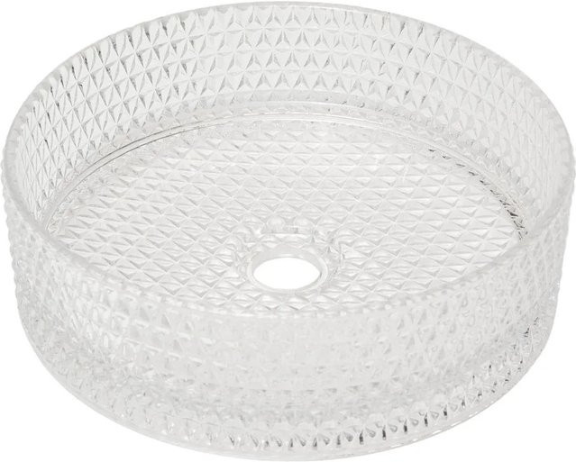 Swiss Aqua Technologies Aufsatzwaschbecken Waschschale aus Klarglas mit Reliefstruktur, Farbe: Transparent/Blau, Durchmesser: 36 cm, Höhe: 12 cm - Bild 1