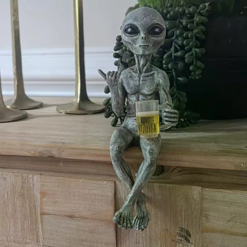 JETTING Alien Gartenskulptur aus Harz in Grün als dekorative Statue für Garten, Hof, Büro oder Zuhause - Bild 4