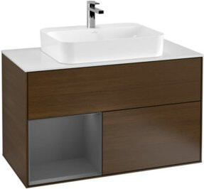 V&B Waschtischunterschrank Finion 100 mit Wandbeleuchtung und Regalelement links in Anthrazit, Breite: 100 cm, Höhe: 50,1 cm, Tiefe: 50,1 cm - Bild 1