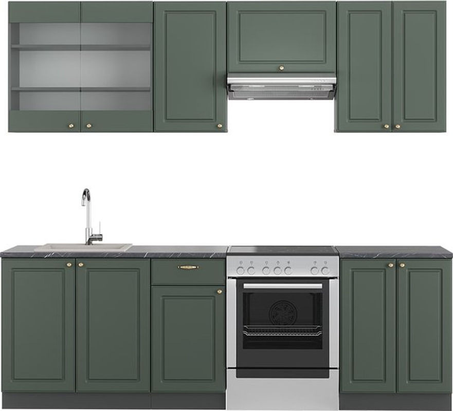 Vicco Küchenzeile Fame-Line Landhaus in Anthrazit Grün Gold mit 240 cm Breite - Bild 1