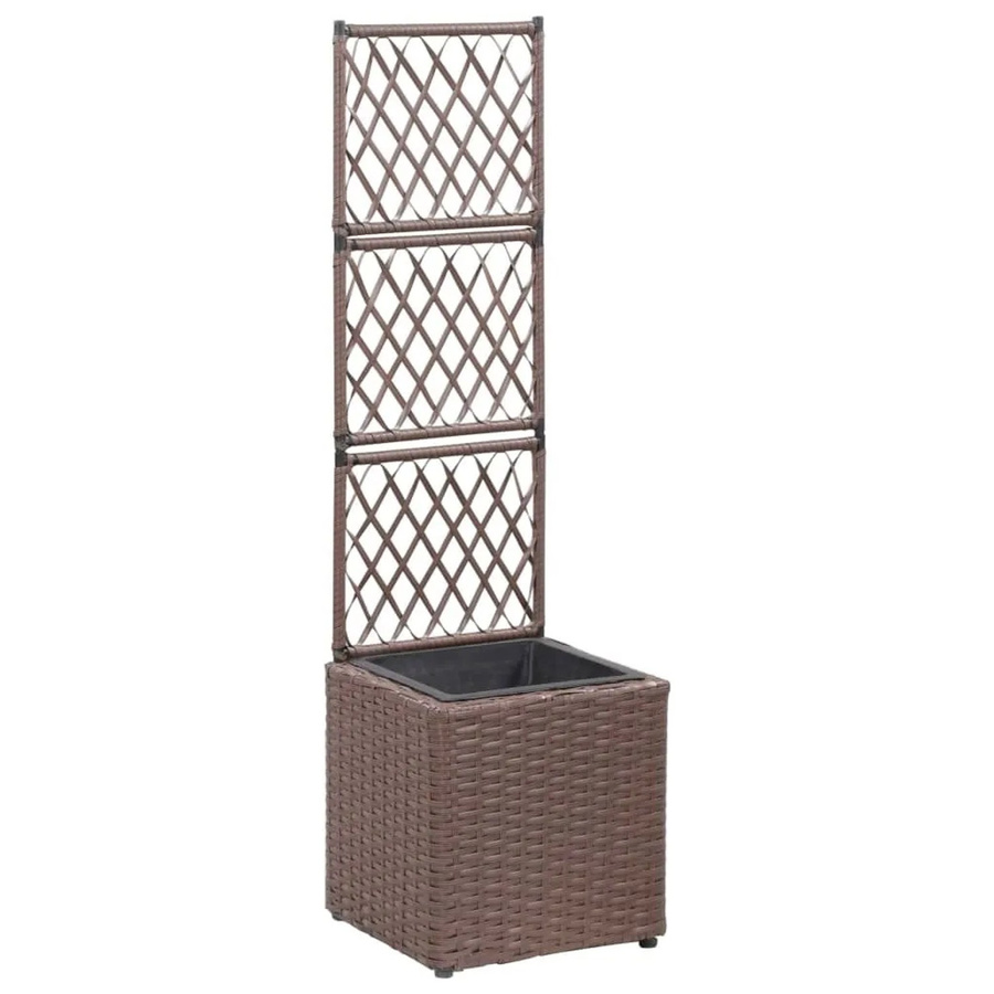 Furnicato Hochbeet mit Rankgitter und Topf aus Poly Rattan in Braun, B/T/H: 30 x 30 x 107 cm - Bild 2