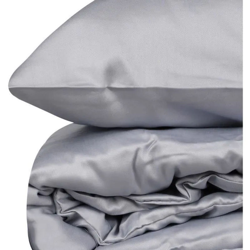 Bettwäsche-Set aus Mako-Satin aus 100% Baumwolle in Grau mit 1 Bettbezug (Breite: 220 cm, Höhe: 240 cm) und 2 Kissenbezügen (Breite: 60 cm, Höhe: 80 cm) - Bild 2