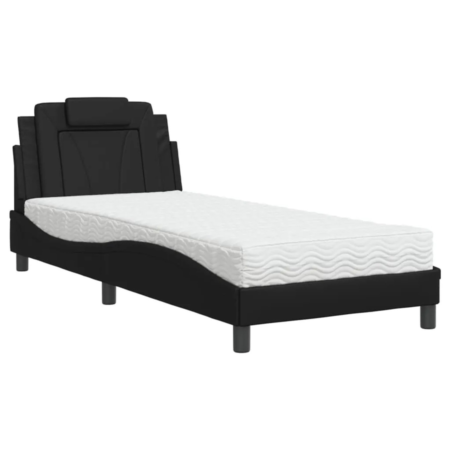 vidaXL Bett Viana mit Matratze in Schwarz aus Kunstleder und Kiefernholz, B/T/H: 90 x 190 cm - Bild 2