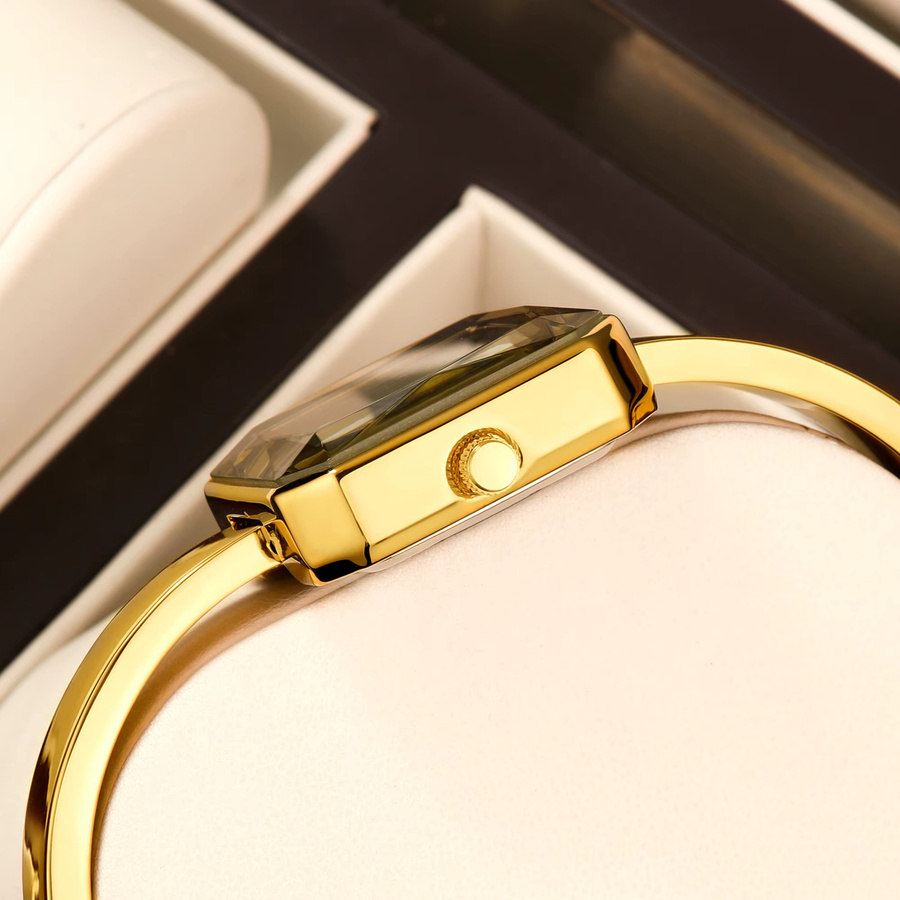 YaLaLuSi Armbanduhr Quarz, Edelstahl, Gold, Eckig, 40 mm, Damen - Bild 2