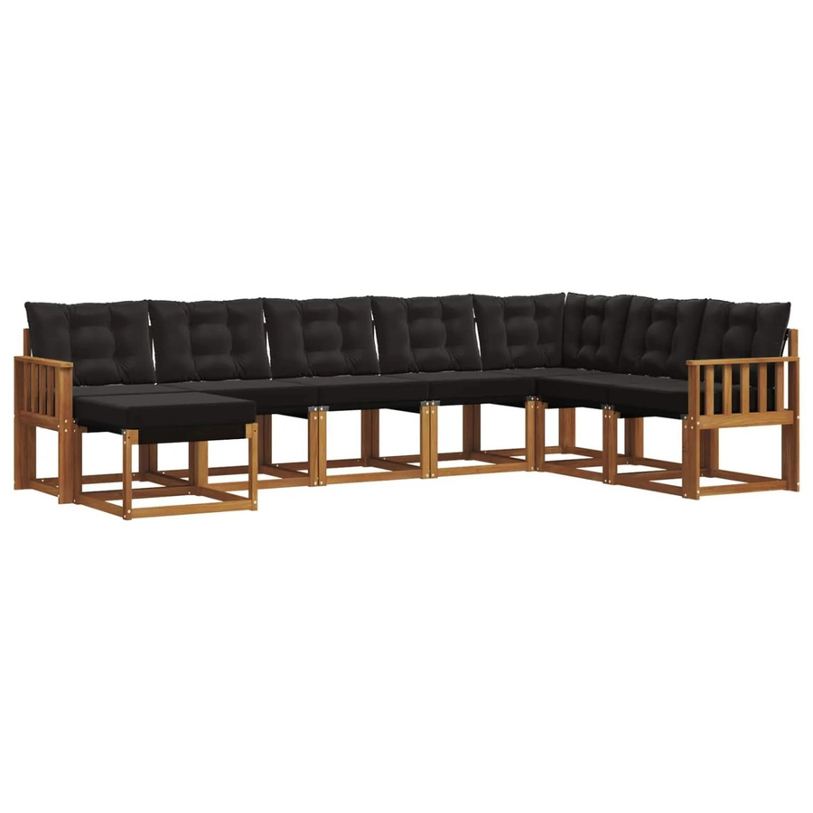 vidaXL Outdoor-Sofagarnitur 8-teilig aus Akazienholz und Textilene in Natur und Schwarz - Bild 2