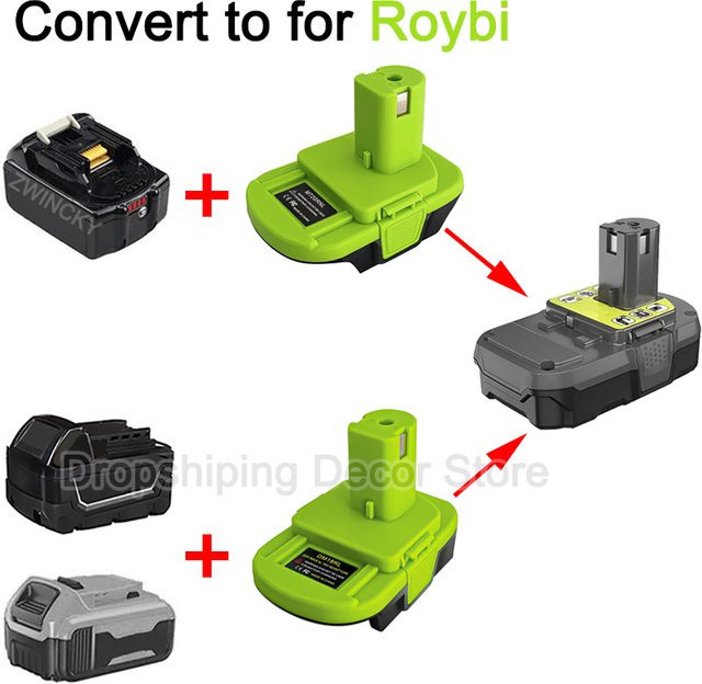 BSIDE Werkzeugadapter zur Umwandlung von Makita, Dewalt und Milwaukee 18V Li-Ionen-Akkus in Ryobi 18V Elektrowerkzeuge in Grün - Bild 1