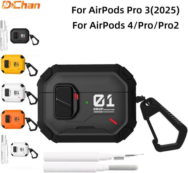 Harte Schutzhülle für Apple AirPods Pro 2 und AirPods 4 mit Magnetverschluss und integriertem Telefonständer in Schwarz oder Weiß - Bild 1