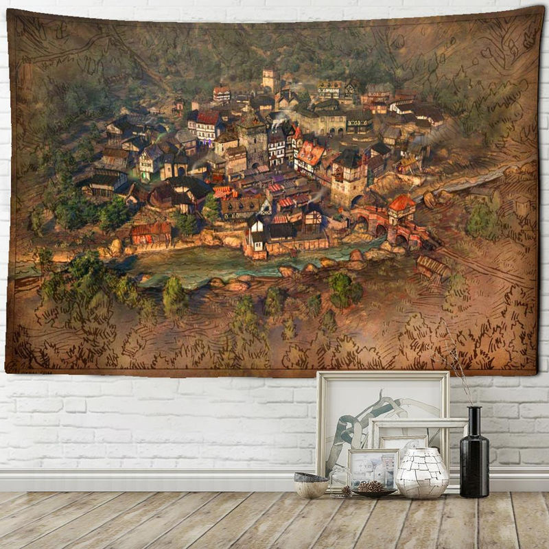 Binchi Outdoor Equipment Wandbehang mit Engel-Landschaft und Architektur im Vintage-Stil, mehrfarbig, B: 95 cm, H: 70 cm - Bild 4
