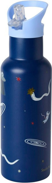 Studio Noos Edelstahl-Trinkflasche mit Strohhalm, Blau, 500 ml - Bild 1