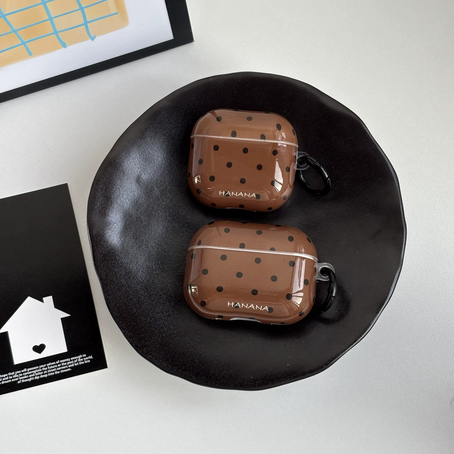 Retro Polka Dot Kopfhörerhülle mit schwarzer Ringabdeckung für Apple AirPods 1, 2, 3, 4 und Pro 2 in Schwarz und Braun - Bild 5