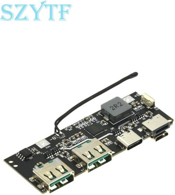 SZYTF Power Bank Motherboard 22,5 W mit QC4.0 PD3.0 und 5 Ports (USB-A, USB-C, Micro-B) für DIY 18650 Li-Ion, Schwarz - Bild 1