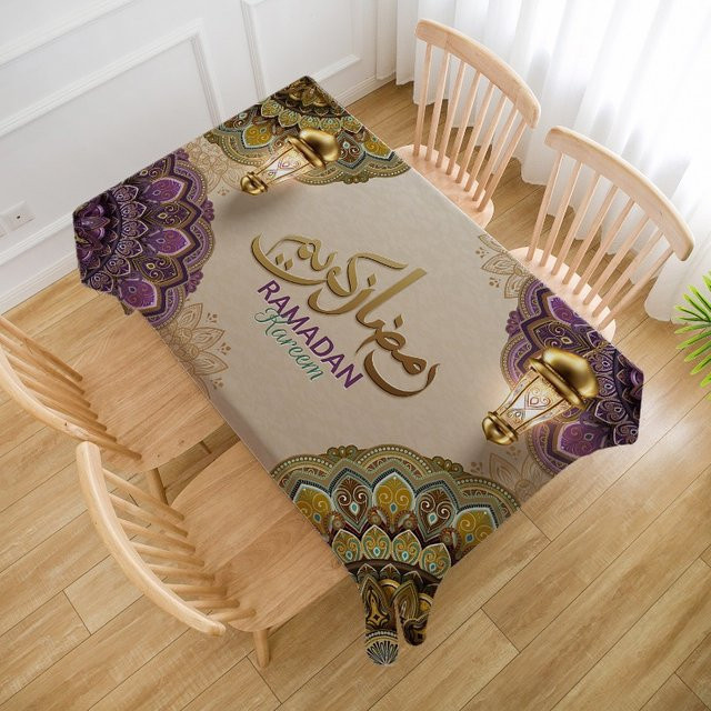 VIKAMA Ramadan Kareem Tischdecke mit Mandala-Motiv, wasserabweisend, rechteckig, orientalische Tischdekoration für Eid Mubarak - Bild 1