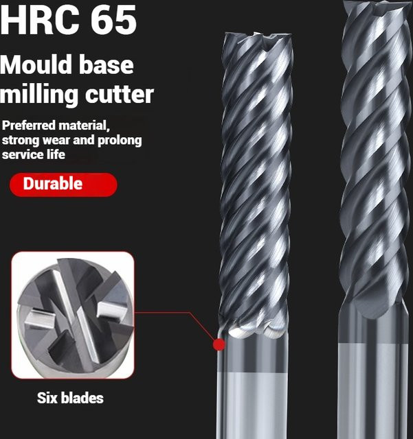 Hartmetall-Schaftfräser mit 6 Zähnen und 6 Nuten für CNC-Metall- und Stahlbearbeitung in Silber - Bild 1