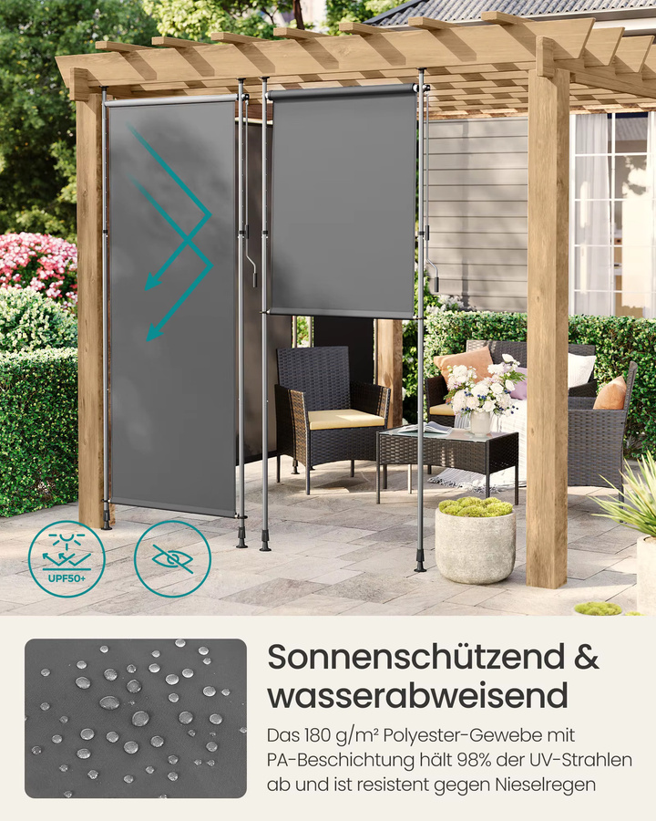 SONGMICS Senkrechtmarkise als Sichtschutz für Terrasse und Balkon, höhenverstellbar, B: 120 cm, H: 220-300 cm, anthrazitgrau - Bild 3