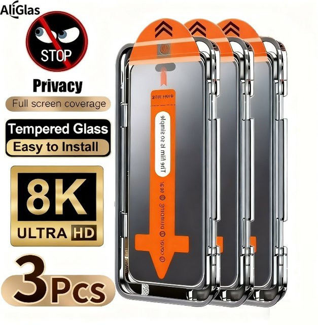3er-Set HKSN Panzerglas Displayschutzfolien mit Privatsphäre-Funktion für iPhone 11 bis iPhone 17 Pro Max, transparent - Bild 1