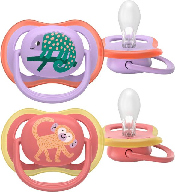 Philips Avent 2er-Pack Schnuller Ultra Air aus Silikon, BPA-frei, symmetrisch, Pink/Multicolor, ab 18M - Bild 1
