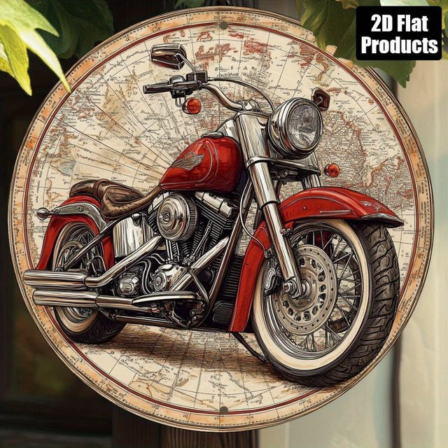 Potdemiel Davidson Vintage Motorrad-Wandkunst aus Aluminium mit antikem Karten-Design, B/B: 20,3 x 20,3 cm - Bild 1