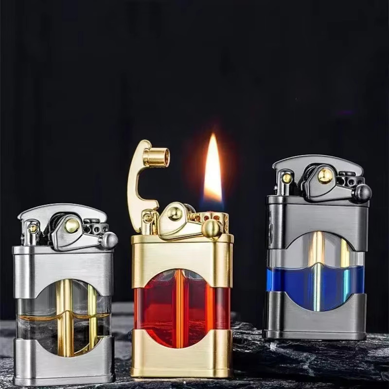 ZORRO Messing-Schwenkarm-Feuerzeug in Silber mit transparentem Öltank und Ein-Klick-Zündung - Bild 3