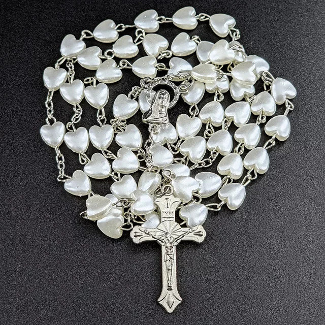 DAIPAN Halskette Weißes Herz, Rosenkranz, Anhänger, Damen, Silber - Bild 1