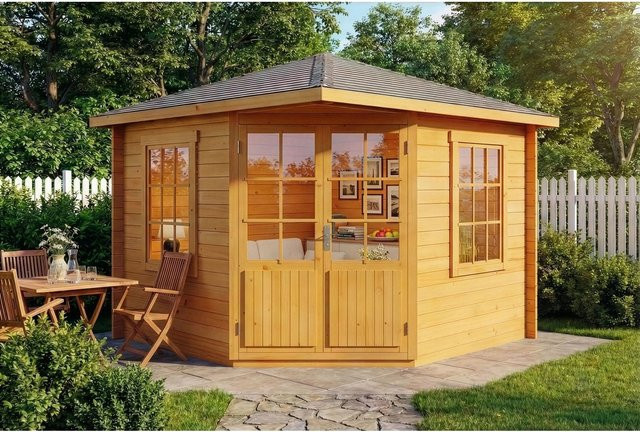 Alpholz Gartenhaus Monica-28 in Natur Braun mit Spitzdach und Fenstern, B/T: 300 x 300 cm - Bild 1