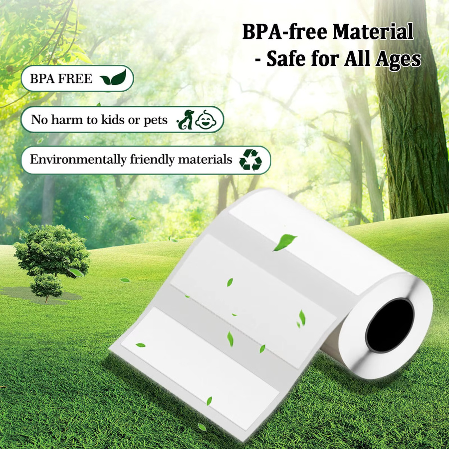 Miouca Thermopapier-Etikettenrollen für Mini-Aufkleber-Drucker, 5 Rollen, weiß, selbstklebend, B: 50 mm, H: 15 mm - Bild 3