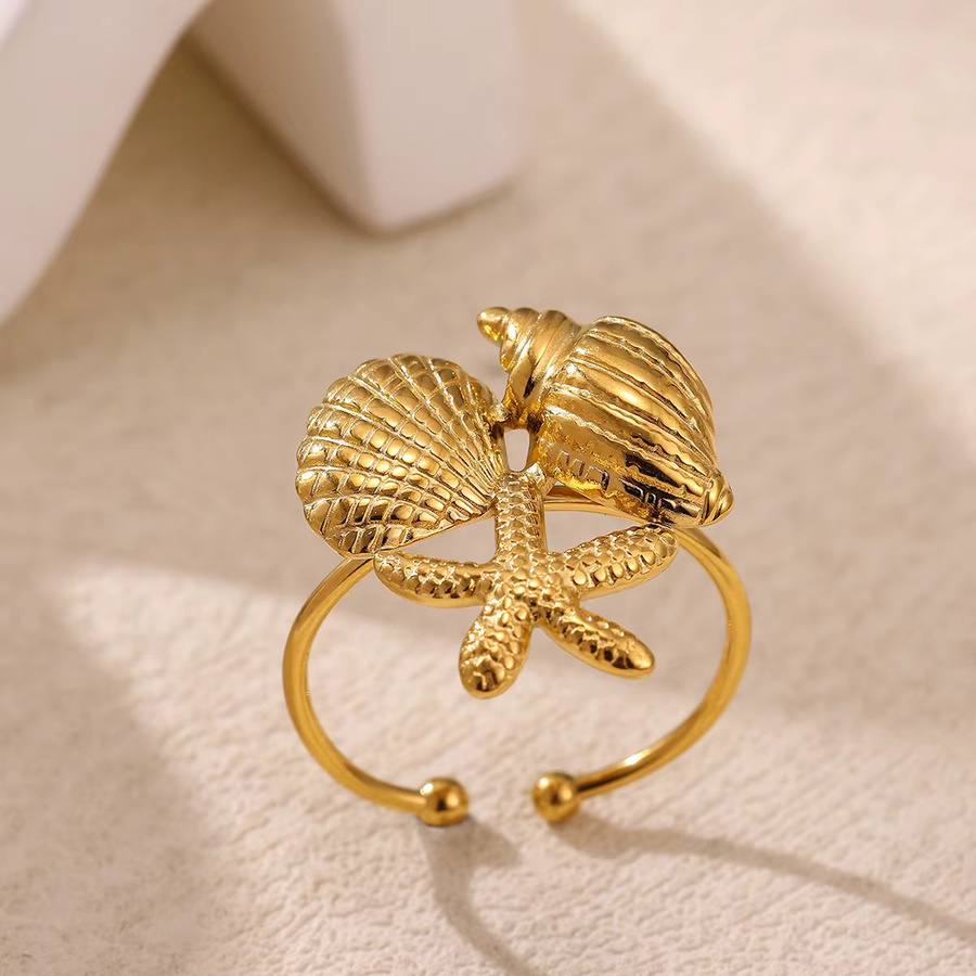 ETCAVCE Ring, Edelstahl, Gold, Damen, Seestern, Muschel - Bild 1