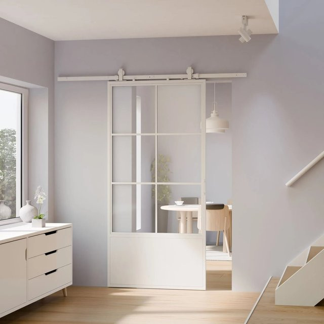 inova Loft Glasschiebetür aus Stahl und Glas in Weiß mit 6 Feldern, Kickplatte und 2-seitigem Softclose, B: 90 cm, H: 215 cm - Bild 1