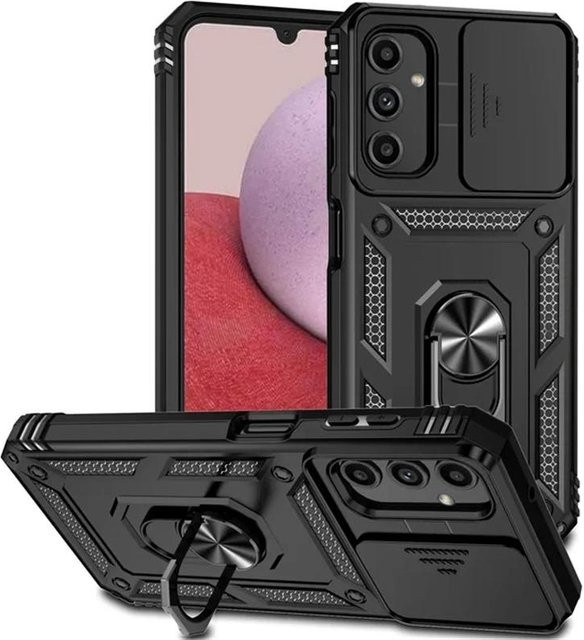 Stoßfeste Rüstungsringhülle mit Schiebeobjektivschutz für Samsung Galaxy A-Serie und S-Serie in Schwarz - Bild 1