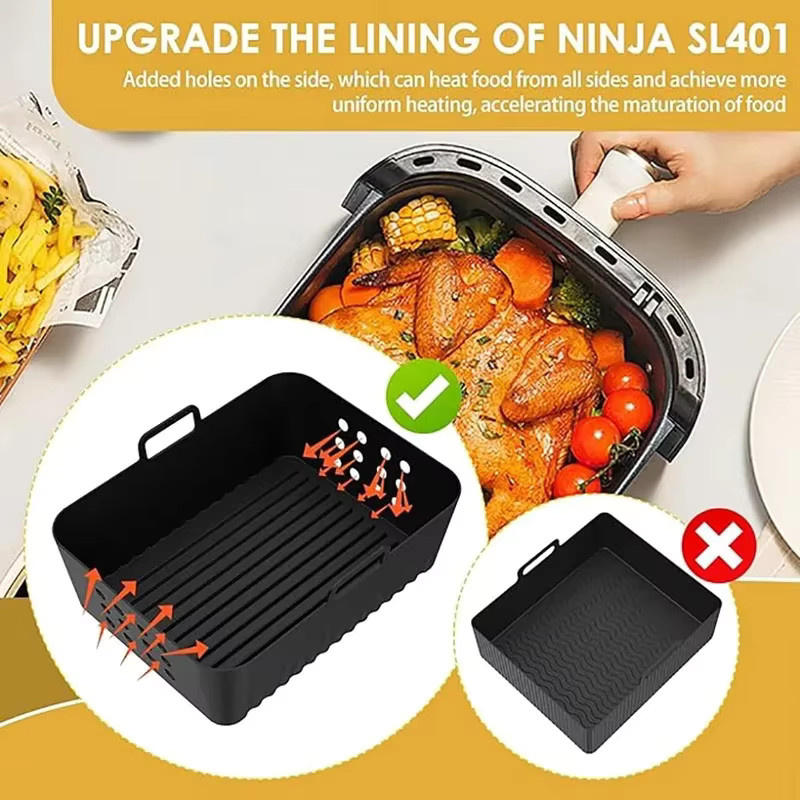 Ninja Air Fryer Silikoneinlagen für Stack XL Korb, 2 Stück, Schwarz, quadratisch - Bild 3