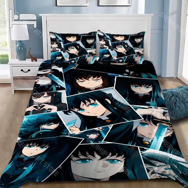 Bettwäscheset Demon Slayer Muichiro Tokito mit Bettbezug und Kissenbezug, Blau, B/H: 245 x 210 cm - Bild 1