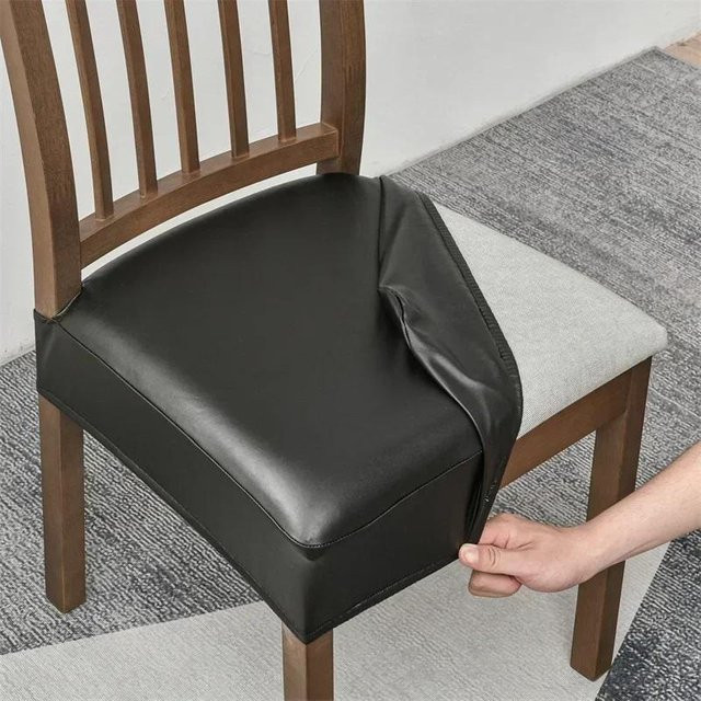 Bestbags Stuhlbezug aus PU-Leder in Grau, wasserdichter und elastischer Sitzbezug für Esszimmerstühle - Bild 1