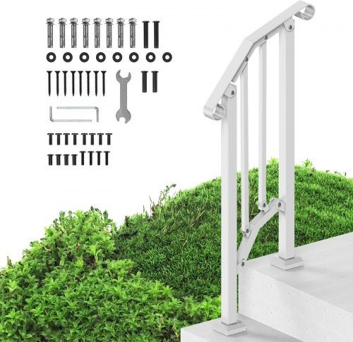VEVOR Treppenhandlauf-Set für Außentreppen aus Karbonstahl in Weiß mit Retro-Bogen-Design für 1-2 Stufen - Bild 1