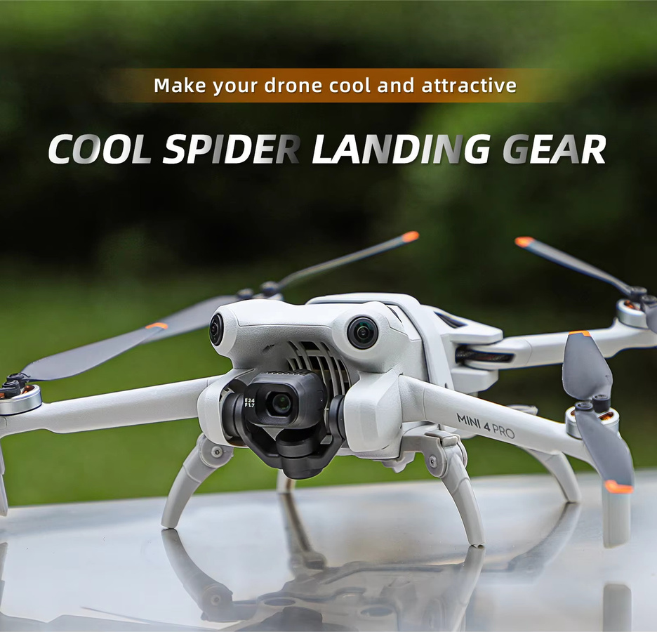 DJI Mini 4 Pro Faltbares Fahrwerk als erhöhte Bein-Unterstützung und Schutz-Skid in Orange und Grau - Bild 2