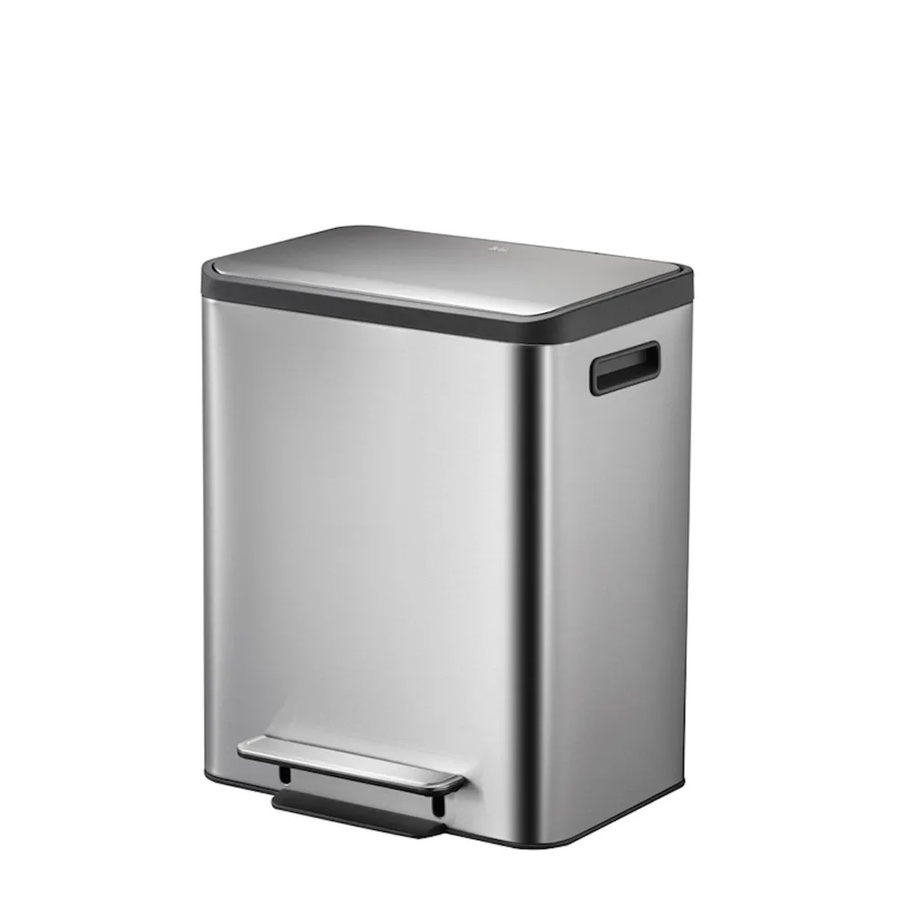 PROREGAL Rechteckiger Treteimer aus gebürstetem Edelstahl mit Soft-Close-Deckel und Kunststoffgriffen, Silber, B: 49,2 cm, T: 40,4 cm, H: 32,1 cm, 32 Liter - Bild 2
