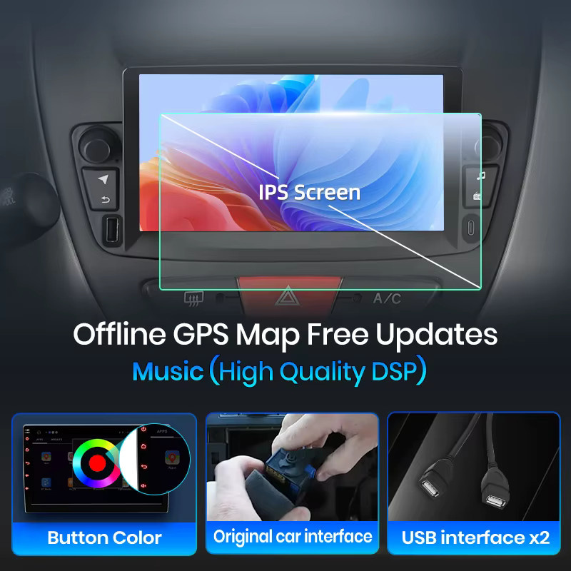 Junsun 7 Zoll Kabelloses CarPlay und Android Auto Autoradio für Peugeot 107 Toyota Aygo Citroen C1, Multimedia Stereo-Videoplayer mit IPS Touchscreen in Schwarz - Bild 5