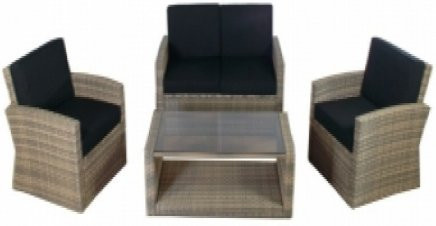 Loungeset aus Polyrattan in Grau mit Bank, 2 Sesseln, Tisch und inklusive Kissen - Bild 1