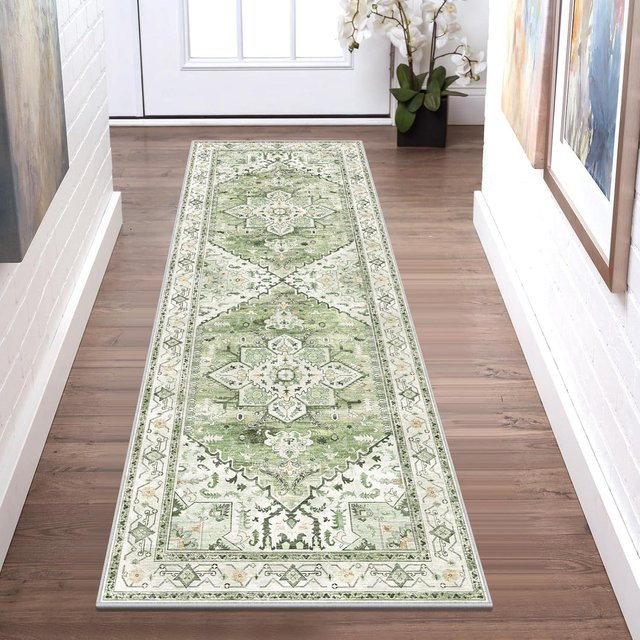Rutschfester Flur-Läufer Lodestar in Grün, maschinenwaschbarer Teppich für Flur, Küche und Wohnzimmer, B/T: 60 x 180 cm - Bild 1